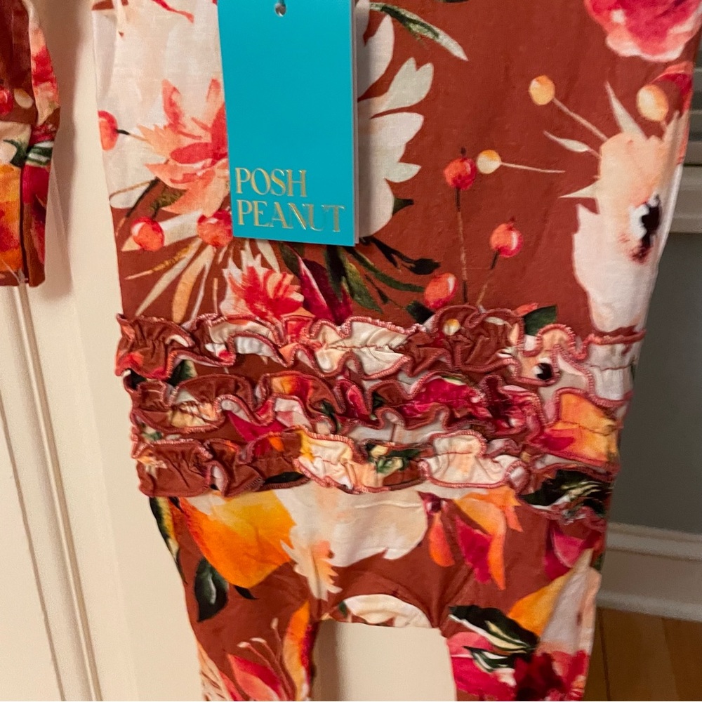SOLD!!! NWT Posh Peanut Leonora Long Sleeve Ruffled Henley Romper - Picture 11 of 11